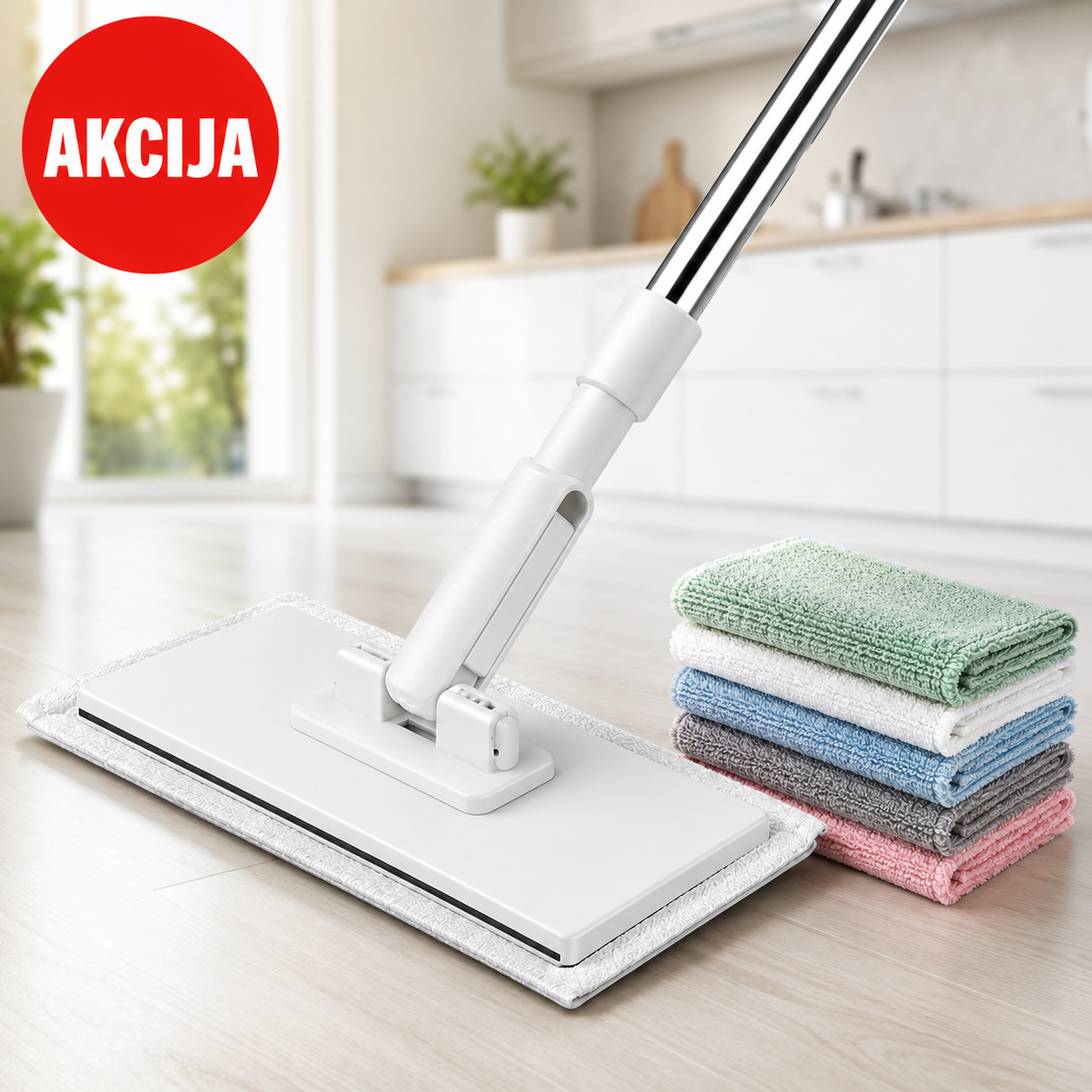 Mop za čišćenje uglova i ravnih površina sa 8 mikrofiber krpa