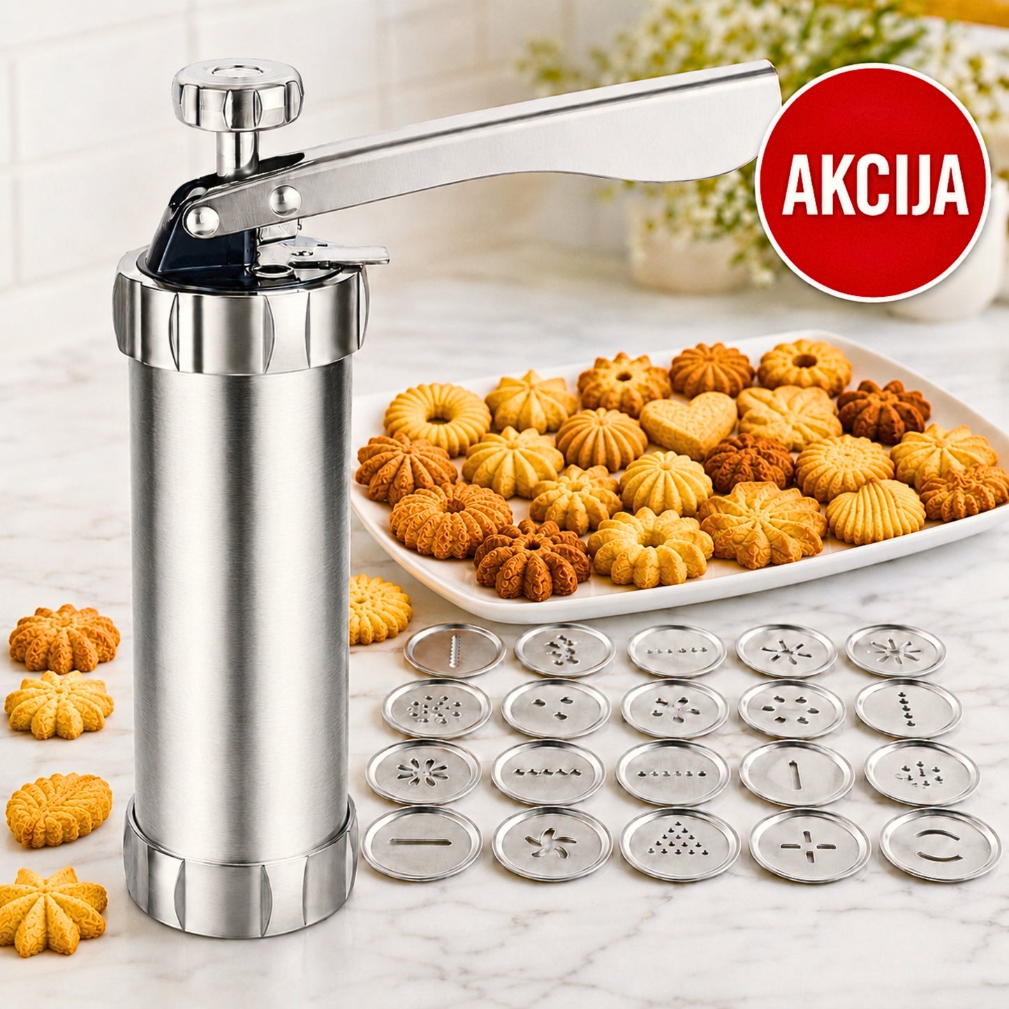 RUČNA PRESA ZA KEKSIĆE SA 20 RAŽLIČITIH OBLIKA