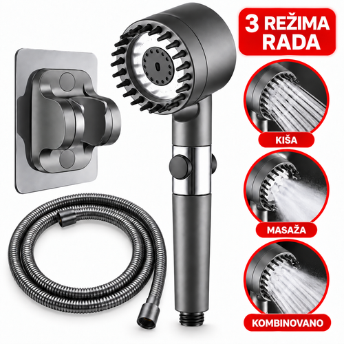 3 U 1 TUŠ SET  – TUŠ SA MASAŽNOM ČETKOM + CREVO + ZIDNI DRŽAČ