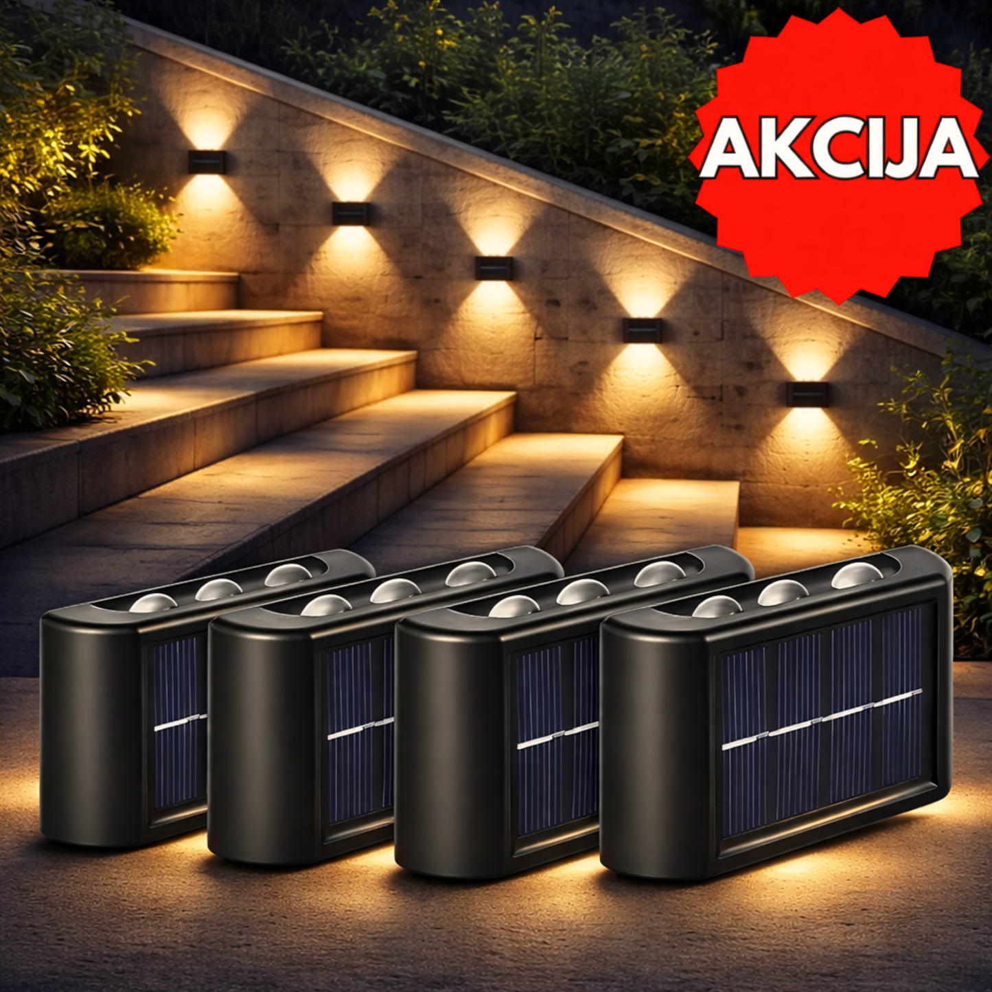 SOLARNE ZIDNE LAMPE ZA DVORIŠTE - 4 KOMADA U PAKOVANJU