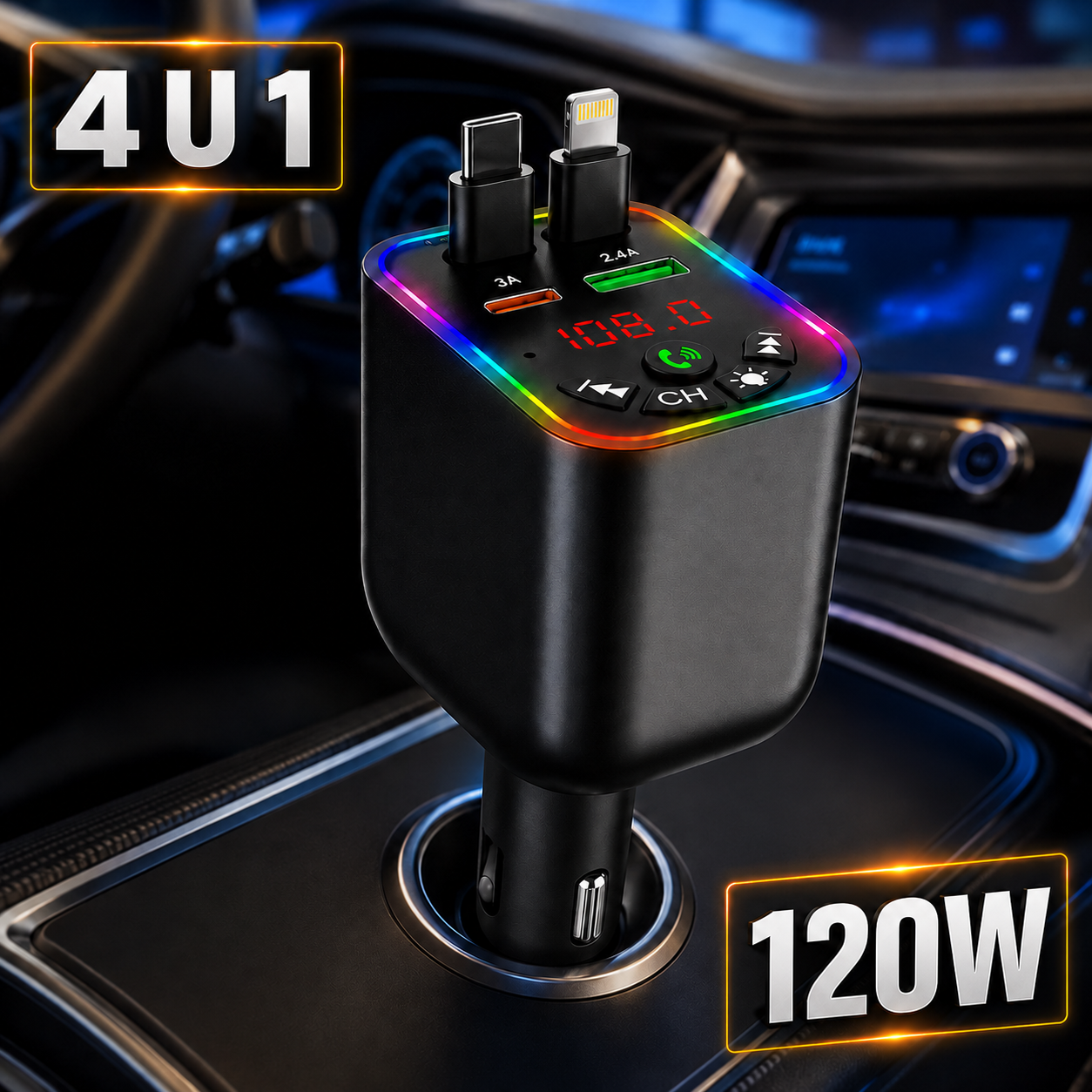 4u1 Auto Bluetooth Transmiter i Brzi Punjač