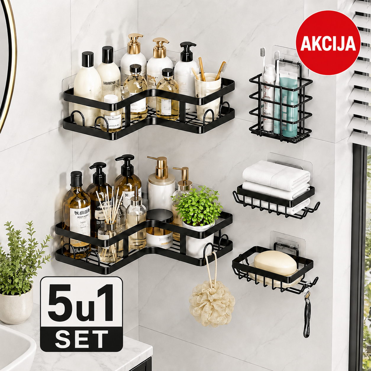 Zidni organizator za kupatilo - set polica bez bušenja